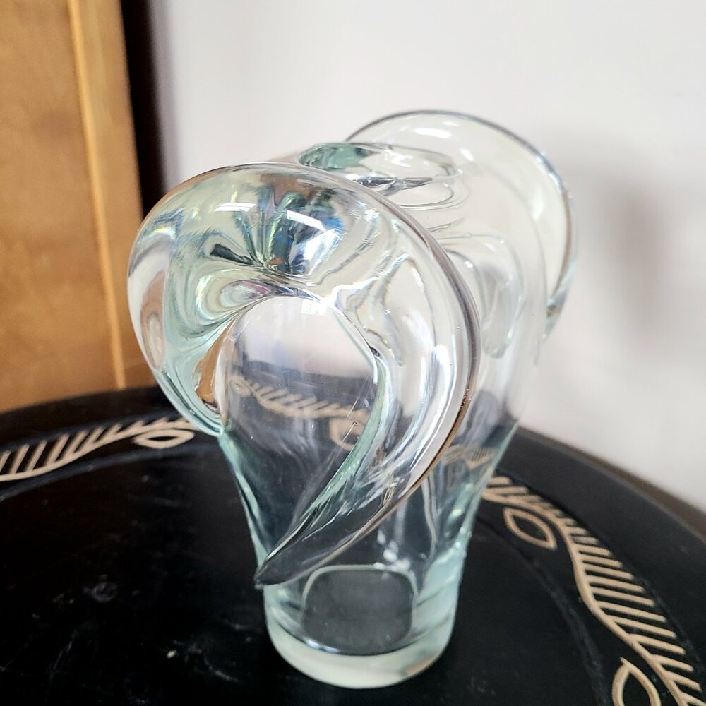 Ram Horn clear glass vintage vase.